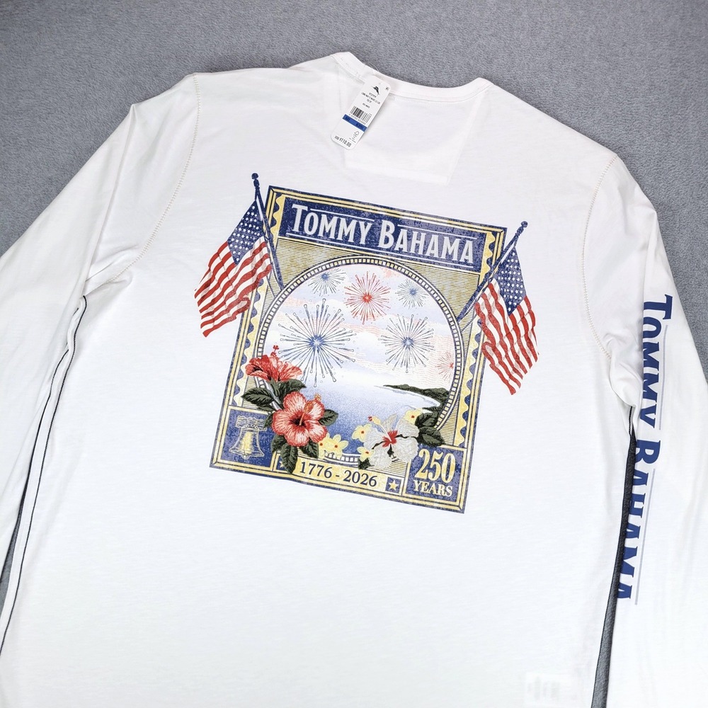 Tommy Bahama America 250th Anniversary Graphic T-Shirt Mens XLT White LS Tee